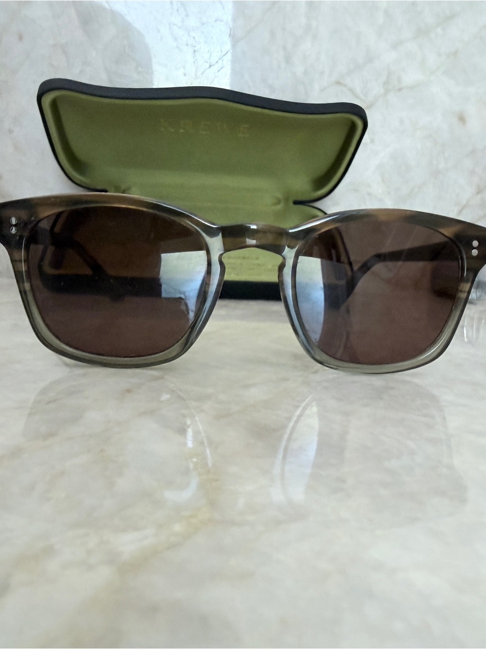 KREWE Olive Translucent Frame Sunglasses with Brown Lenses